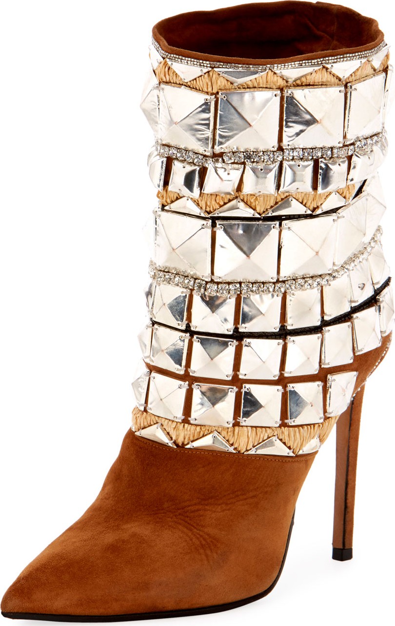 Balmain Jun Embellished Suede Booties