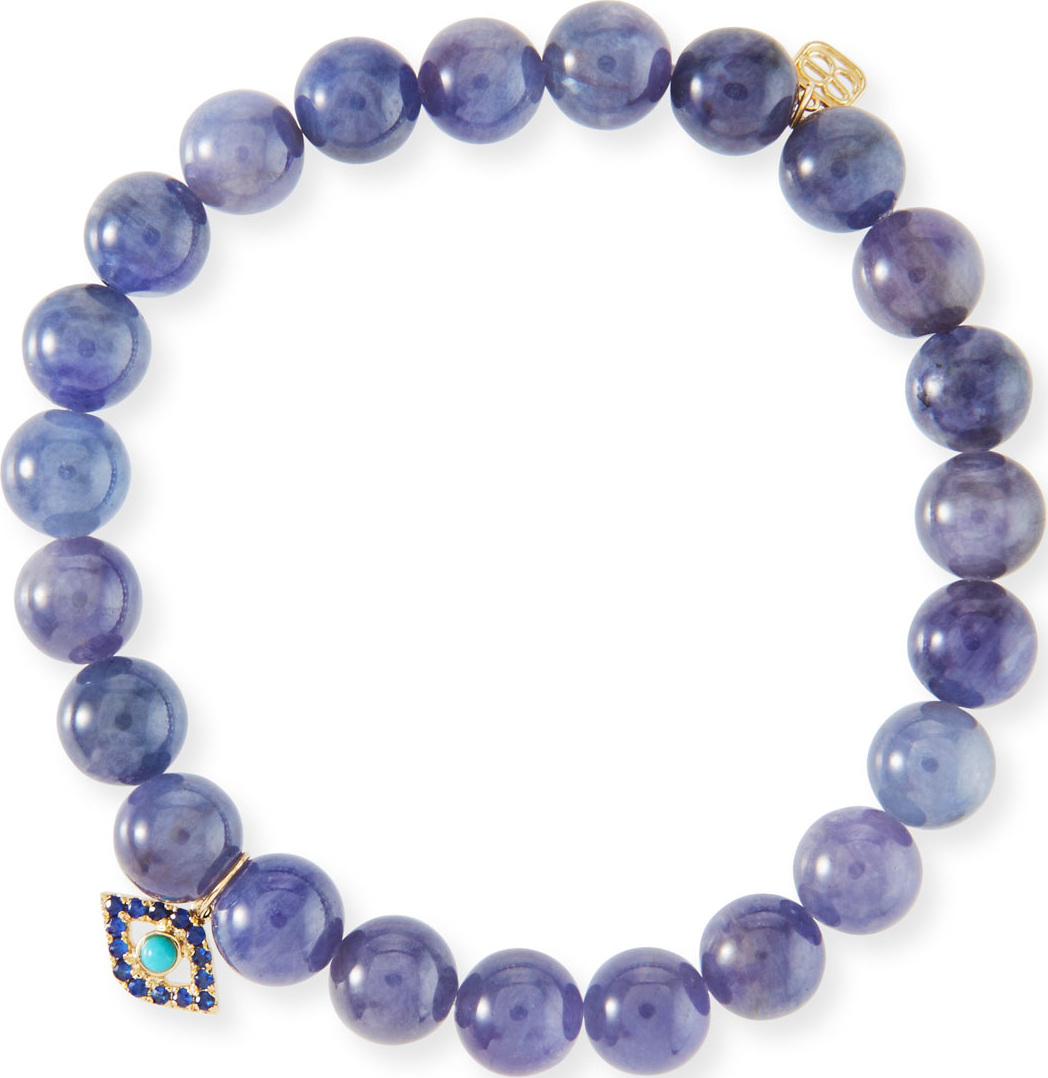 Sydney Evan Tanzanite Bead Bracelet w/ Turquoise Evil Eye