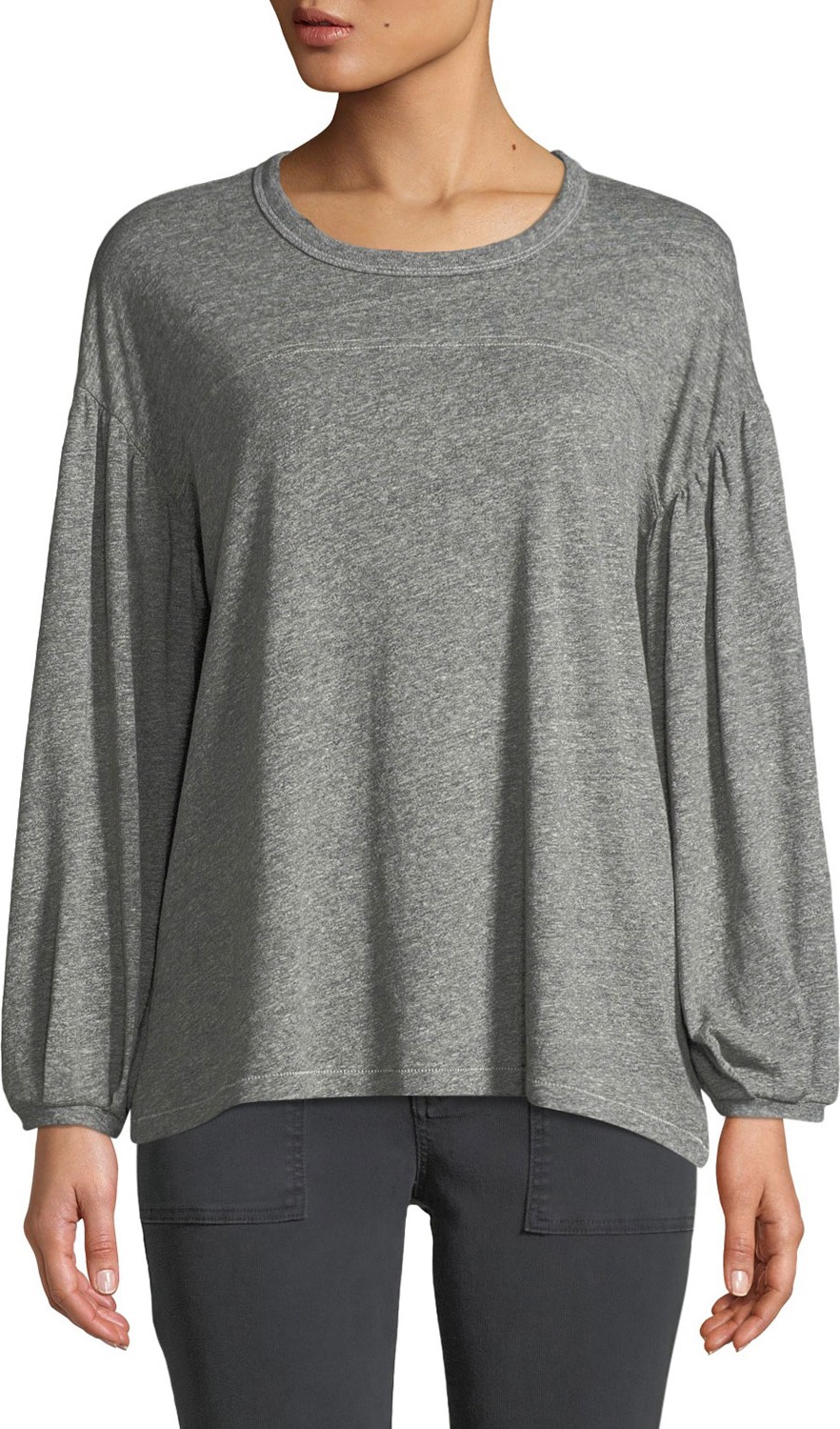 THE GREAT. The Curve Blouson-Sleeve Crewneck Tee