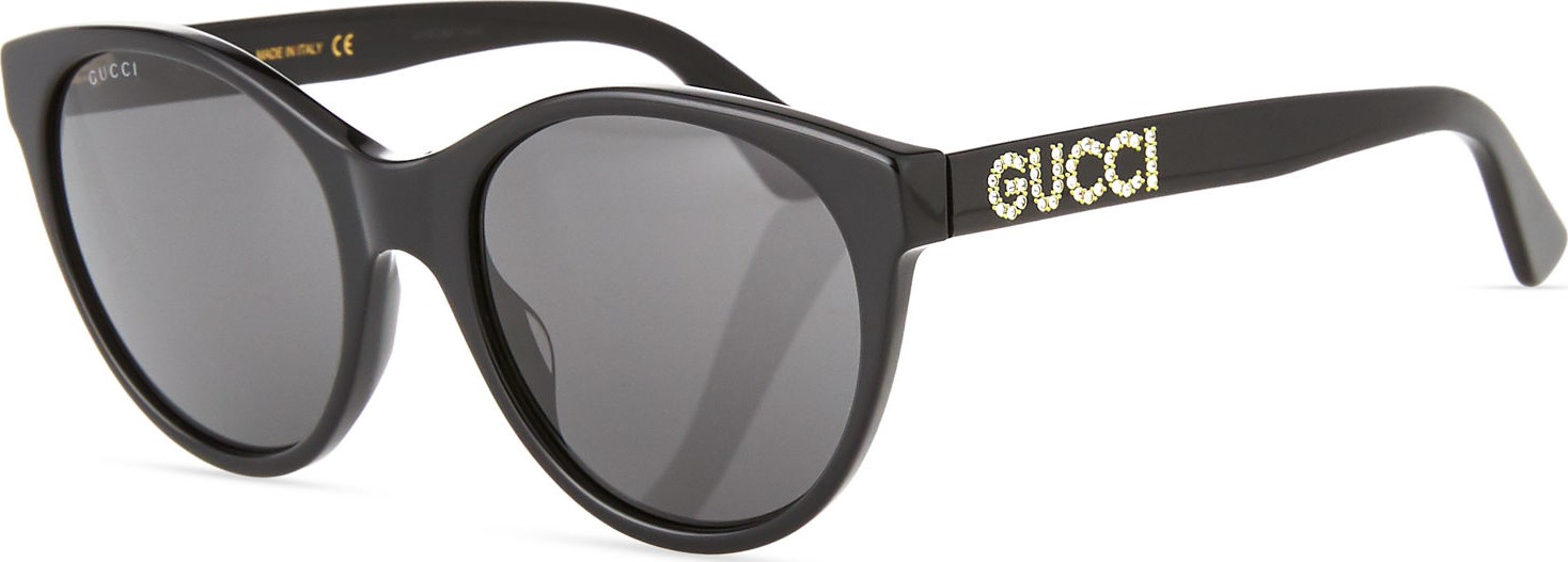 Gucci Acetate Cat-Eye Sunglasses with Crystal Logo