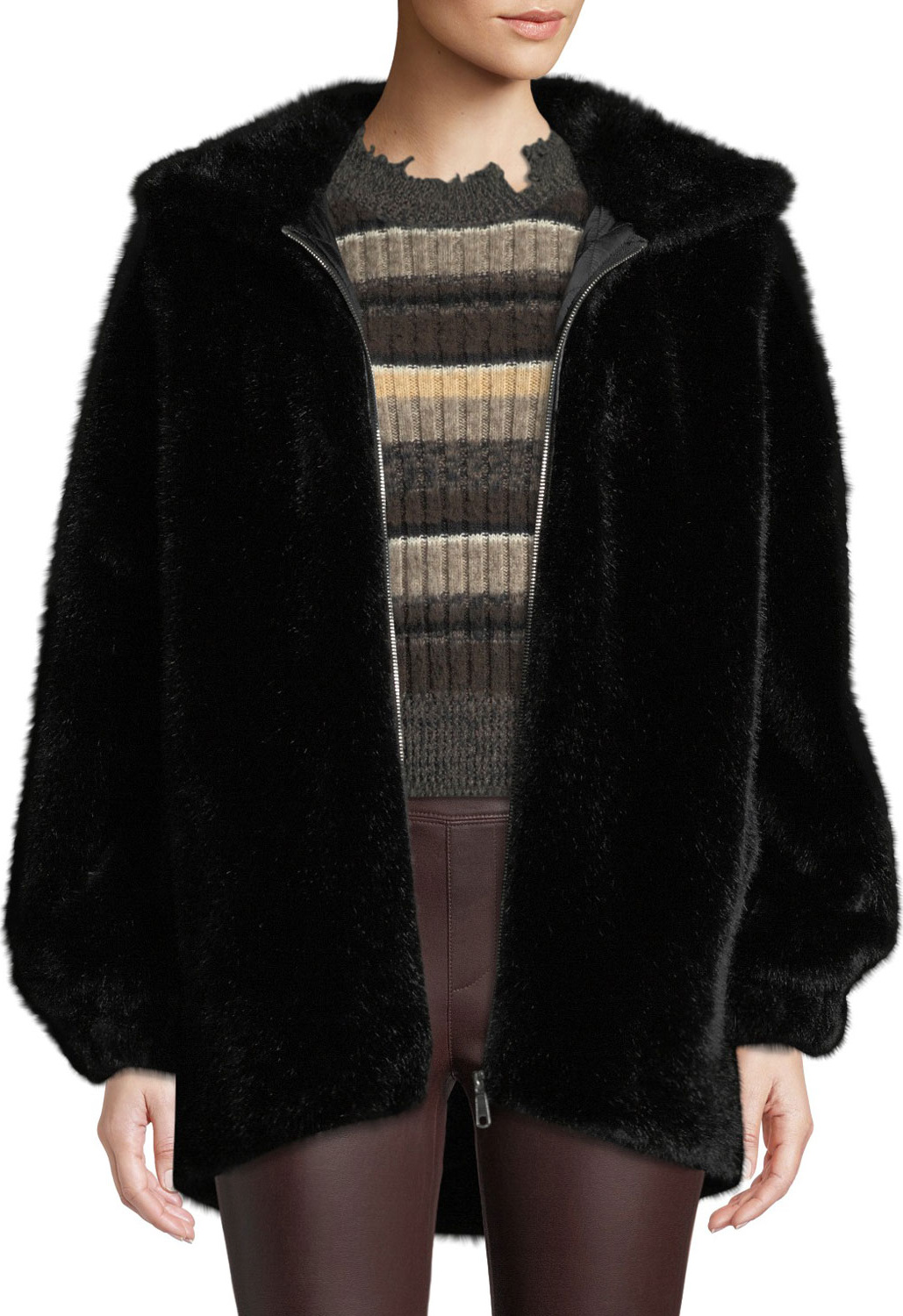 Helmut Lang Oversized Faux-Mink Hooded Bomber Jacket