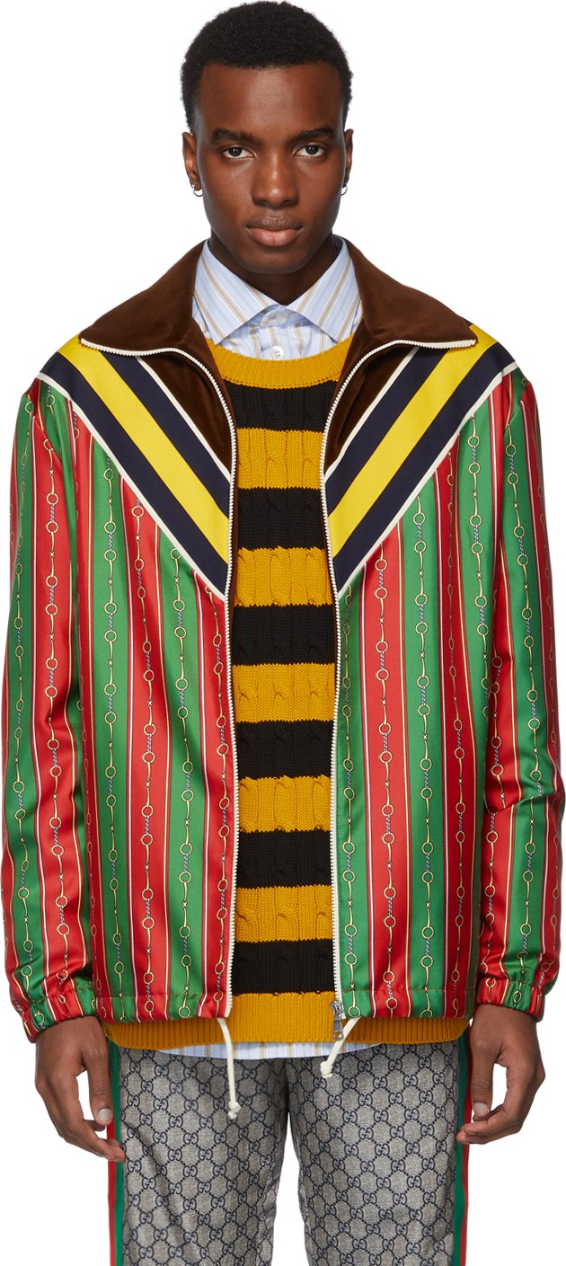 Gucci Green & Red Silk Chain Jacket