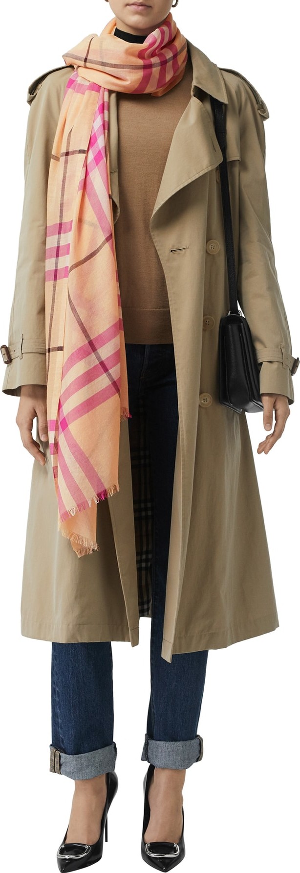 Burberry London England Giant Check Wool & Silk Gauze Scarf