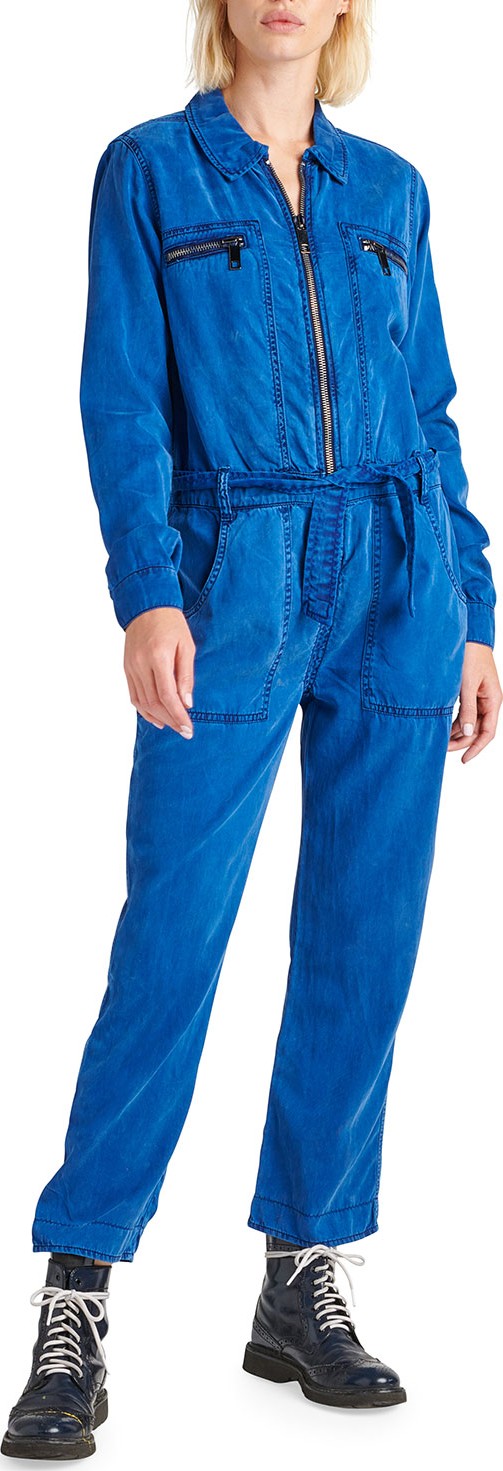 Hudson Belted Zip-Front Twill Jumpsuit