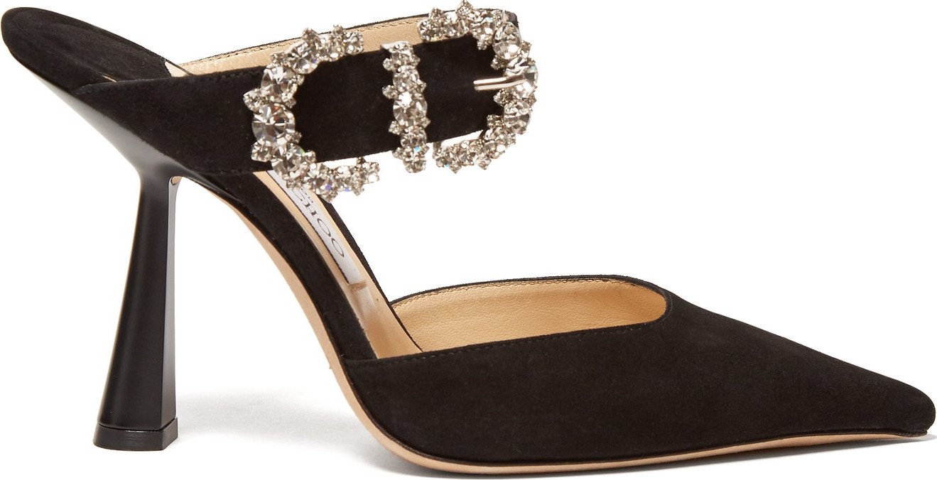 Jimmy Choo Smokey 100 crystal buckle suede mules