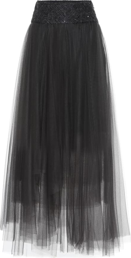 Brunello Cucinelli Embellished tulle maxi skirt