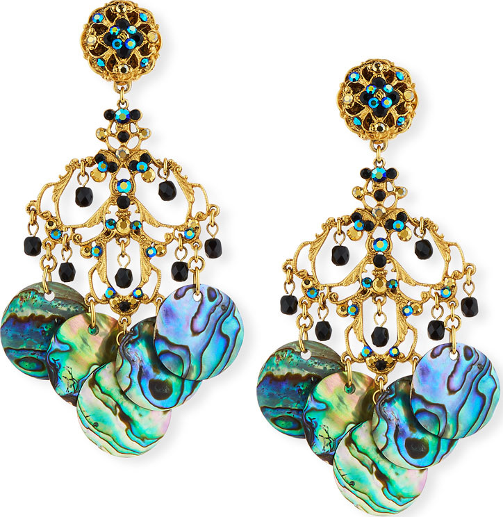 Jose & Maria Barrera Abalone Disc Chandelier Clip-On Earrings