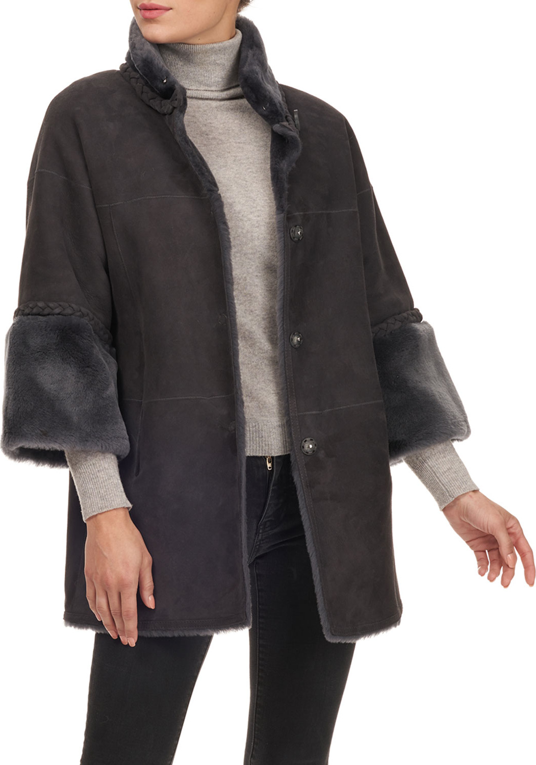 Christia Shearling Fur Jacket w/ Braid Detail