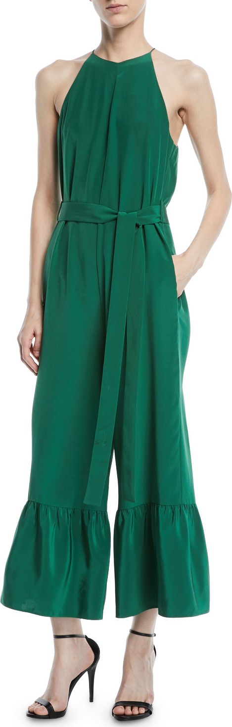 Tibi Silk Halter Ruffle Jumpsuit
