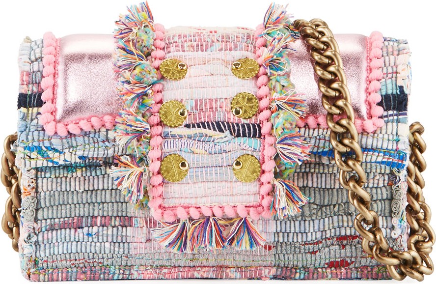 Kooreloo Hollywood Babe Woven Front-Flap Bag w/ Crossbody Chain Strap