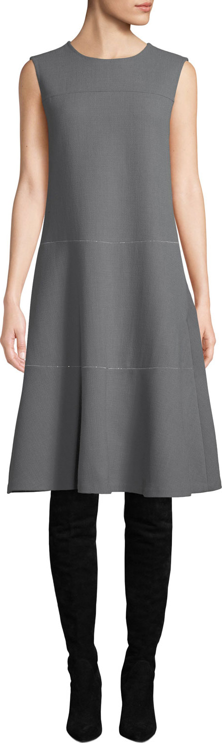 Lafayette 148 New York Colby Sleeveless Wool Crepe Shift Dress w/ Chain Detail