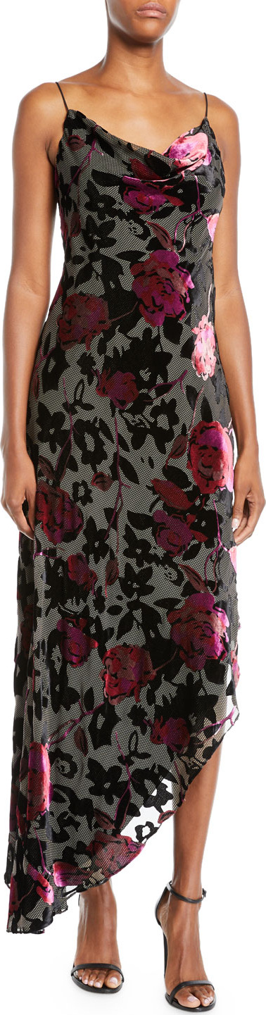 Aidan by Aidan Mattox Cowl-Neck Burnout Floral Velvet Dress