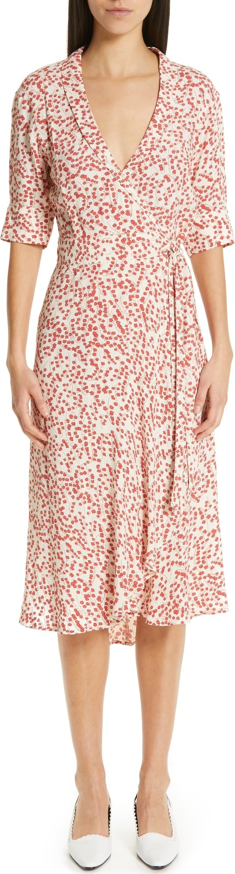 Ganni Floral Print Crepe Midi Wrap Dress