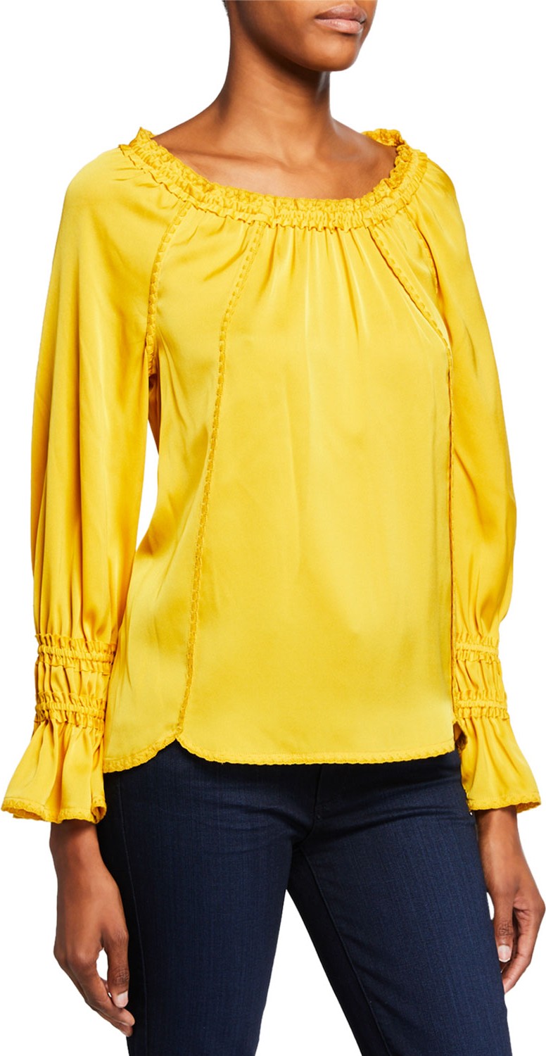 KOBI HALPERIN Sierra Scoop-Neck Long-Sleeve Blouse w/ Embroidered Details KOBI HALPERIN Sierra Scoop-Neck Long-Sleeve Blouse w/ Embroidered Details