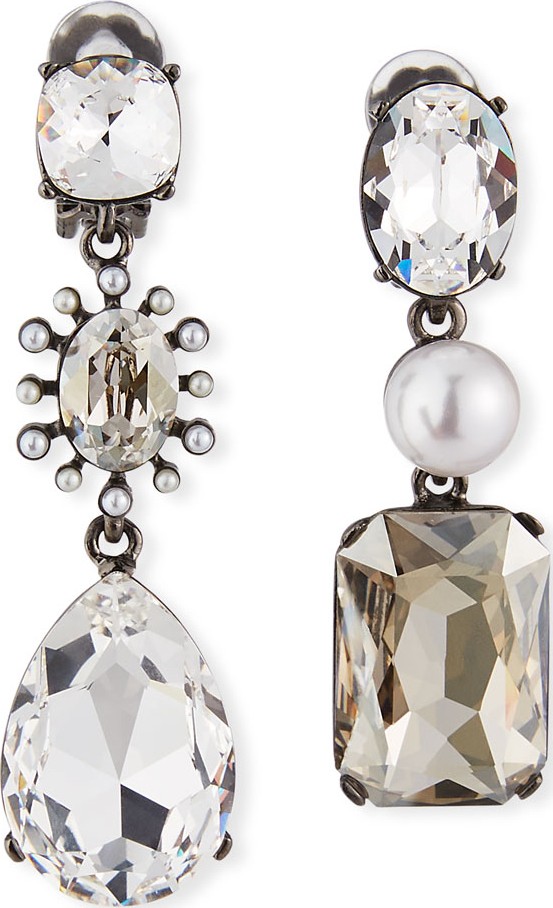 Oscar De La Renta Bold Mismatch Jewel Earrings  Silver