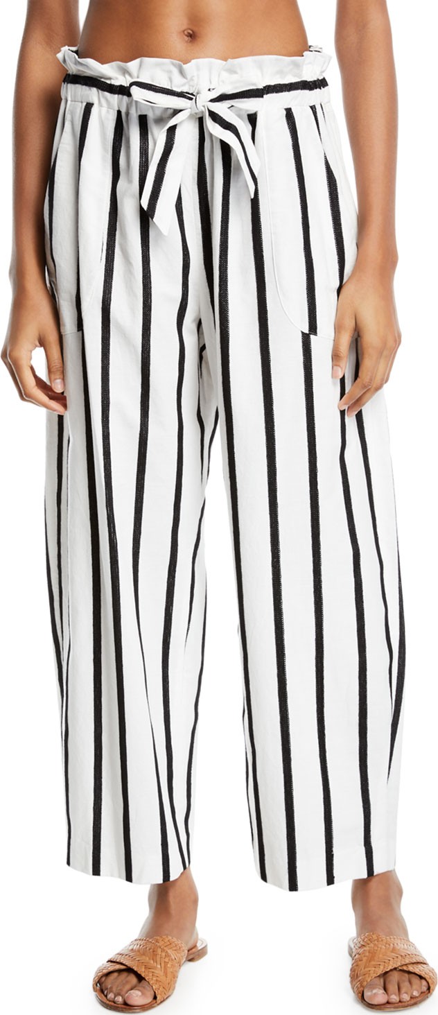 MILLY Kori Striped Embroidered Coverup Pants