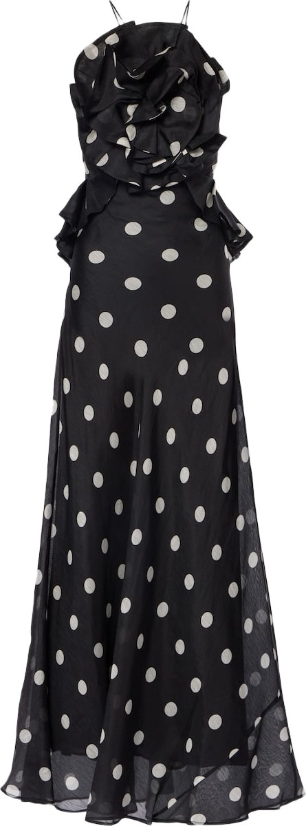 Zimmermann - Crush polka-dot ruffled linen and silk gown