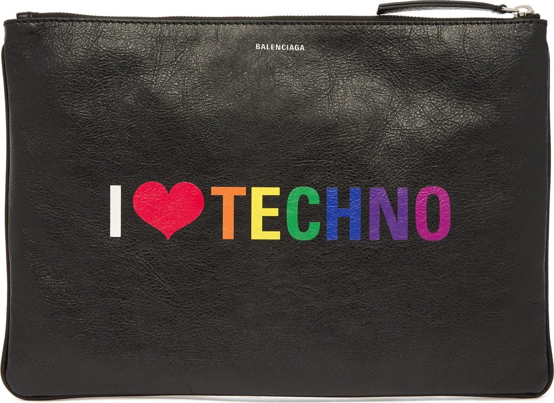 Balenciaga I Love Techno leather pouch