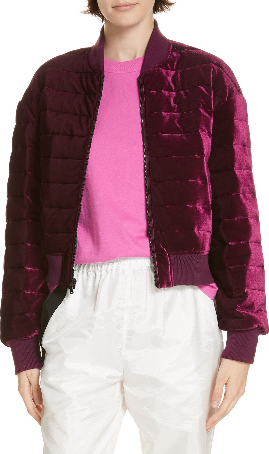 Tibi Quilted Velvet Bomber Jacket