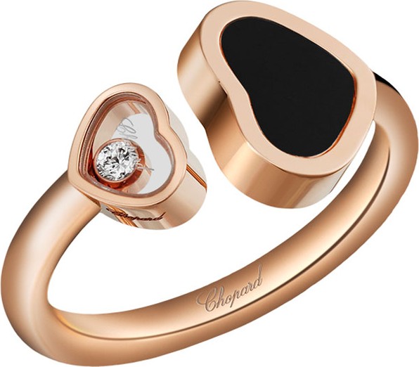 Chopard Happy Hearts Onyx & Diamond Open Ring in 18K Rose Gold, Size 52/53