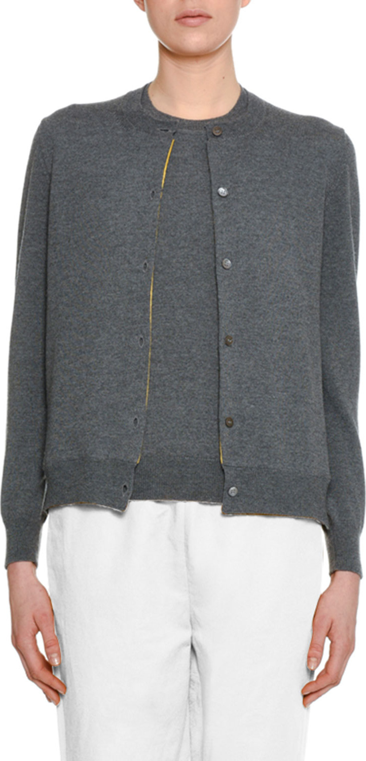 Marni Button-Front Wool-Silk Cardigan w/ Silk-Print Lining