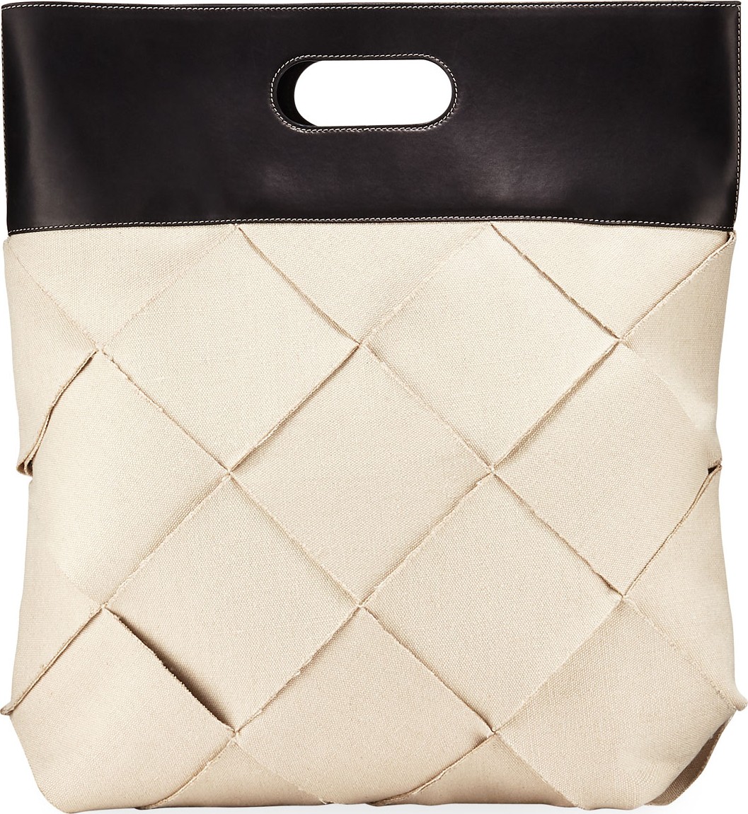 Bottega Veneta Intrecciato Wide Woven Linen Top-Handle Bag