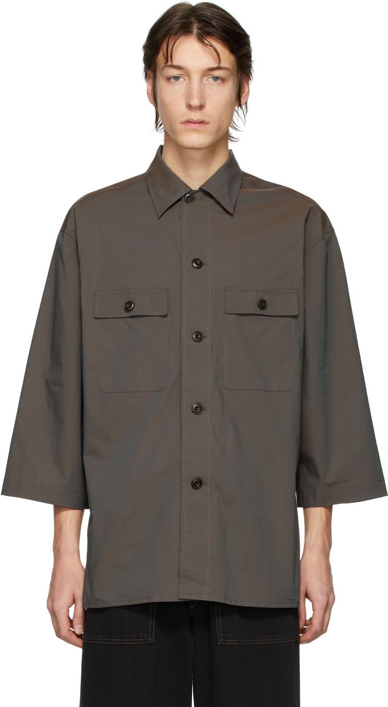Lemaire Brown Three-Quarter Sleeve Tropical Shirt