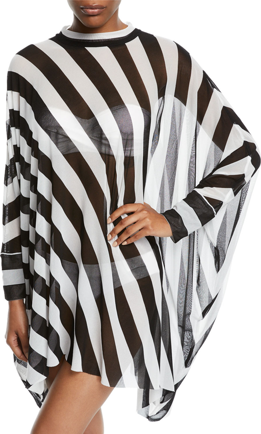 Norma Kamali Turtle Striped Long-Sleeve Coverup Poncho