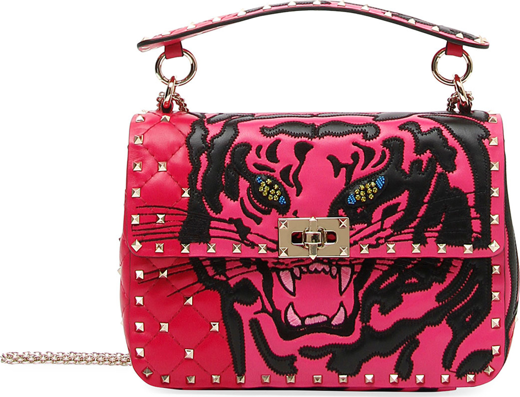 Valentino Rockstud Tiger Leather Shoulder Bag