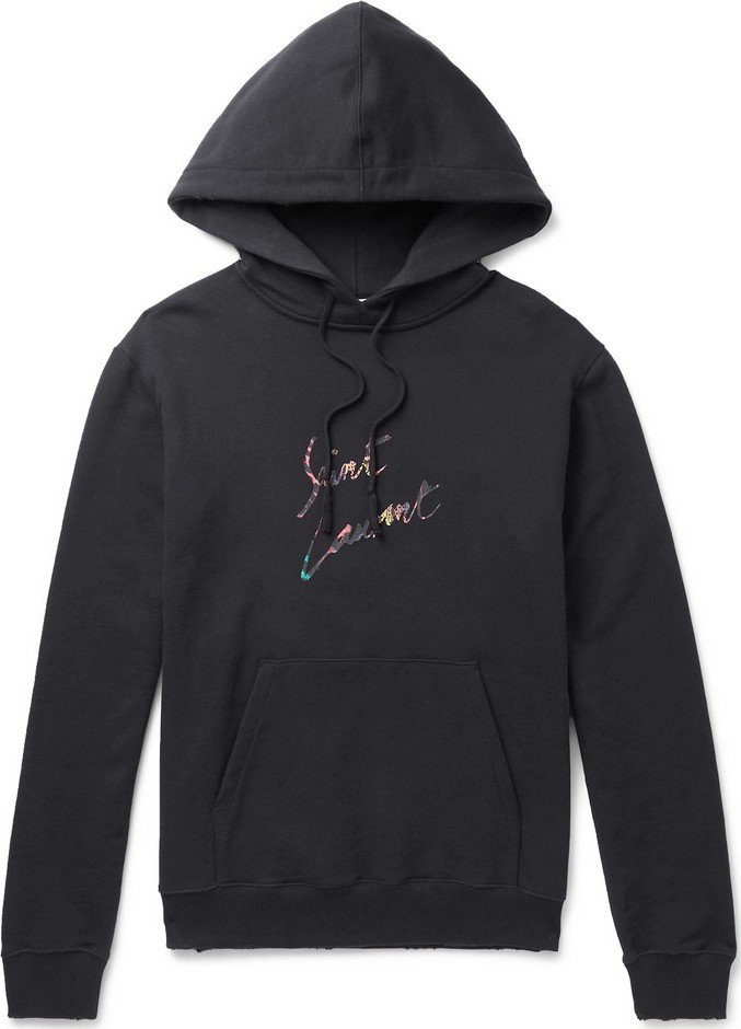 Saint Laurent Logo-Print Loopback Cotton-Jersey Hoodie