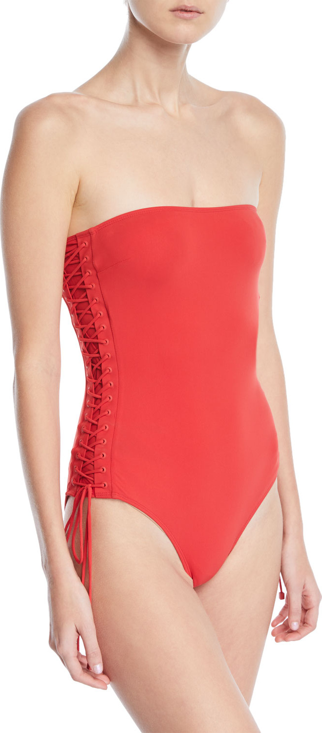 Zimmermann Castile Bandeau Lace-Up One-Piece Swimsuit