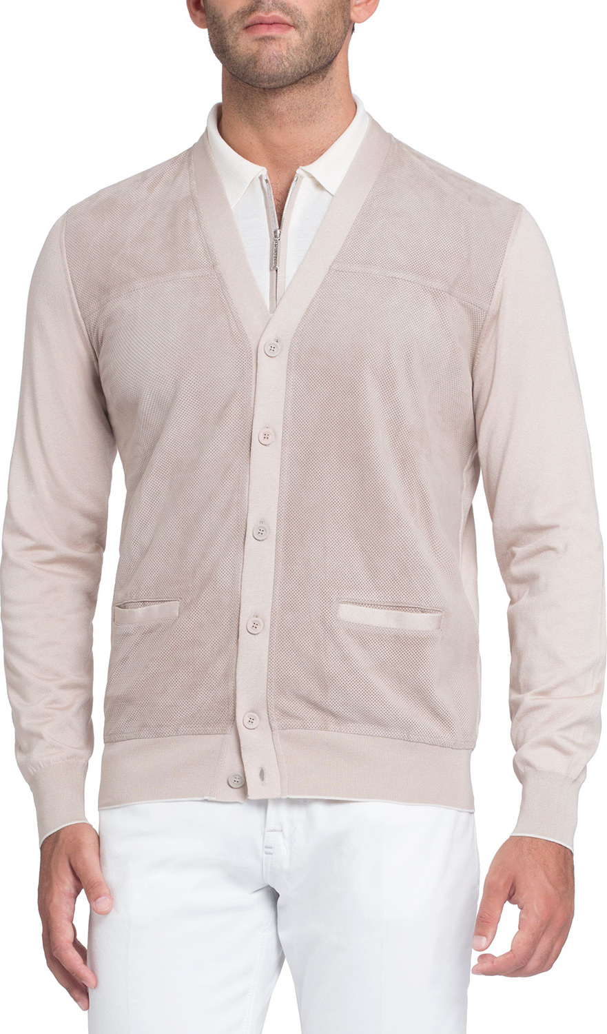 Stefano Ricci Perforated Suede-Panel Cardigan