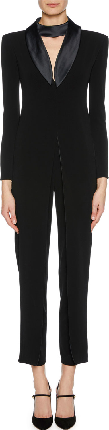 Giorgio Armani V-Neck Jumpsuit w/ Flap & Neck Tie