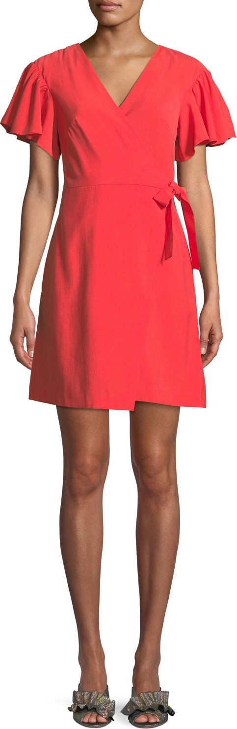 Club Monaco Geovanna Flutter-Sleeve Wrap Dress
