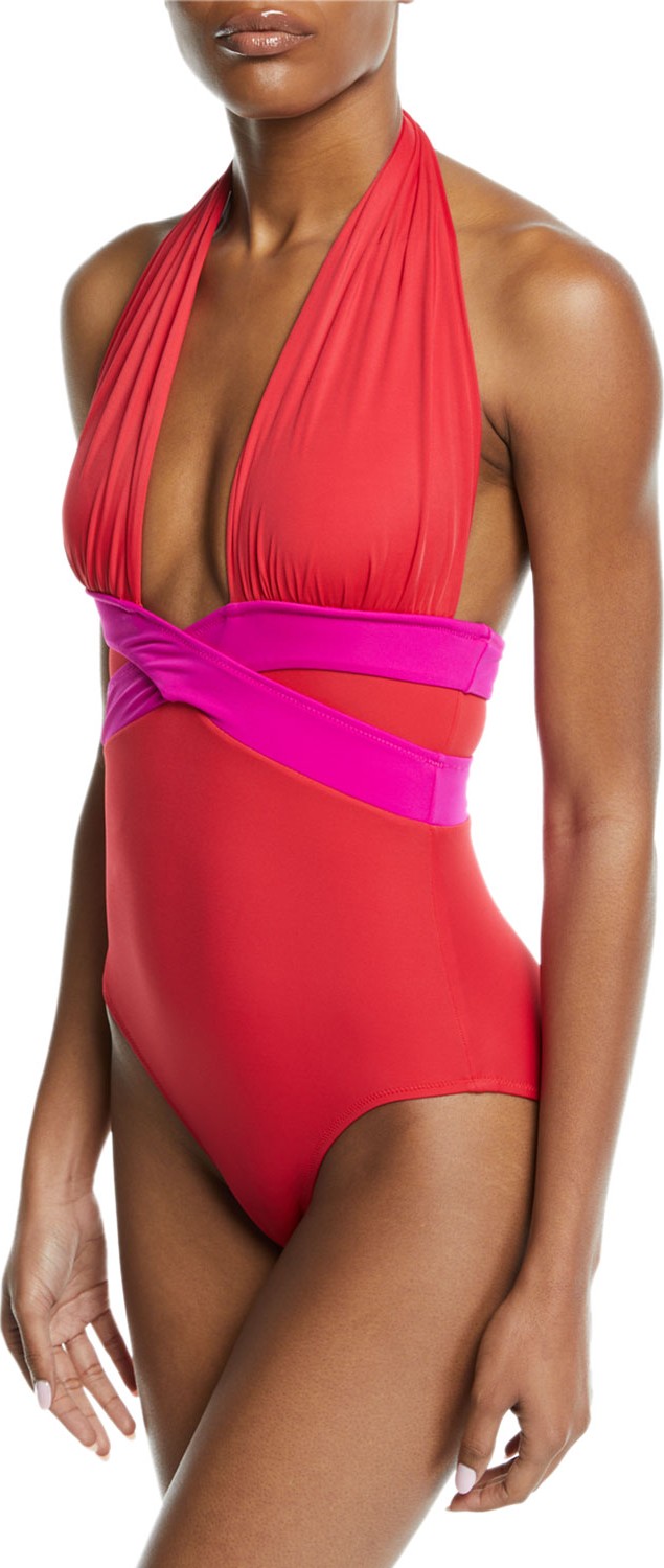 OYE Swimwear Roman Plunging One-Piece Swimsuit