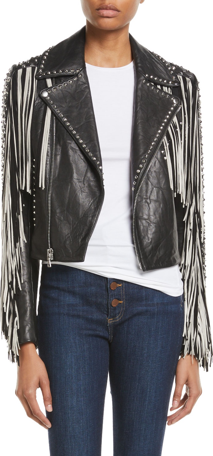 Alice + Olivia Cody Fringe Leather Moto Jacket