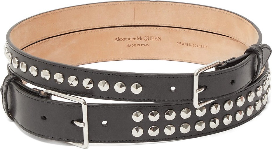 Alexander McQueen Double-buckle studded leather belt
