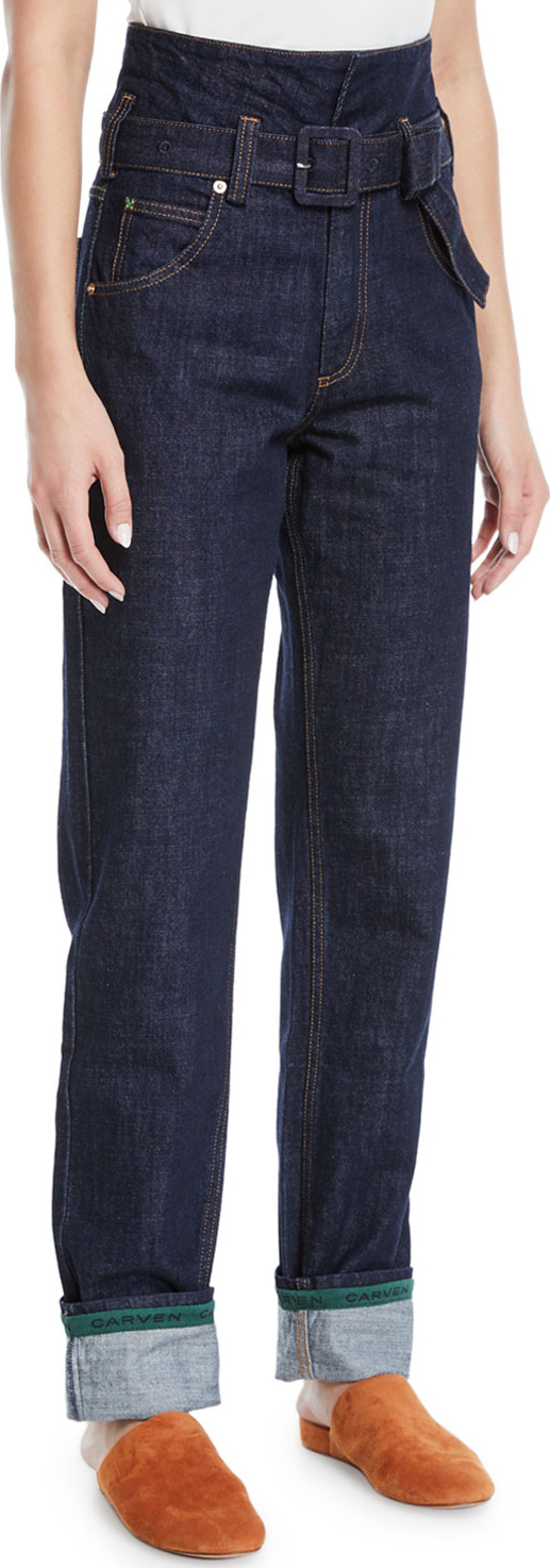 Carven Belted High-Waist Straight-Leg Jeans