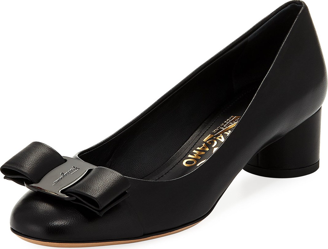 Salvatore Ferragamo Ivrea CT Napa Leather Vara Bow Pumps, Nero