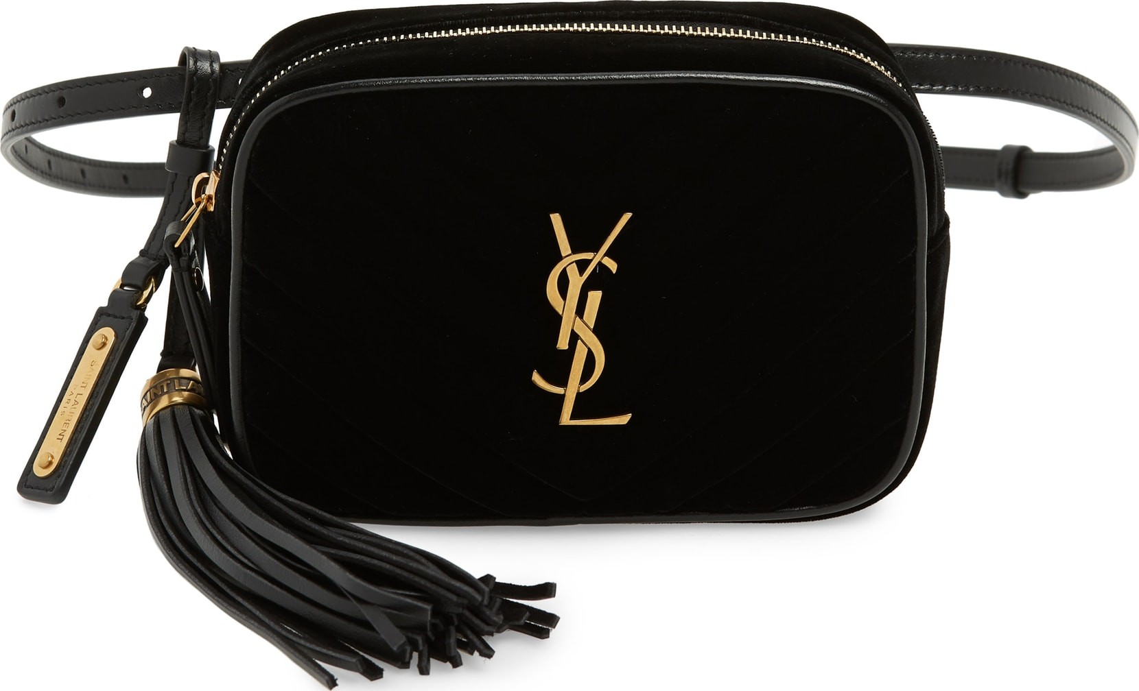 Saint Laurent Lou Quilted Velour Belt Bag with Tassel