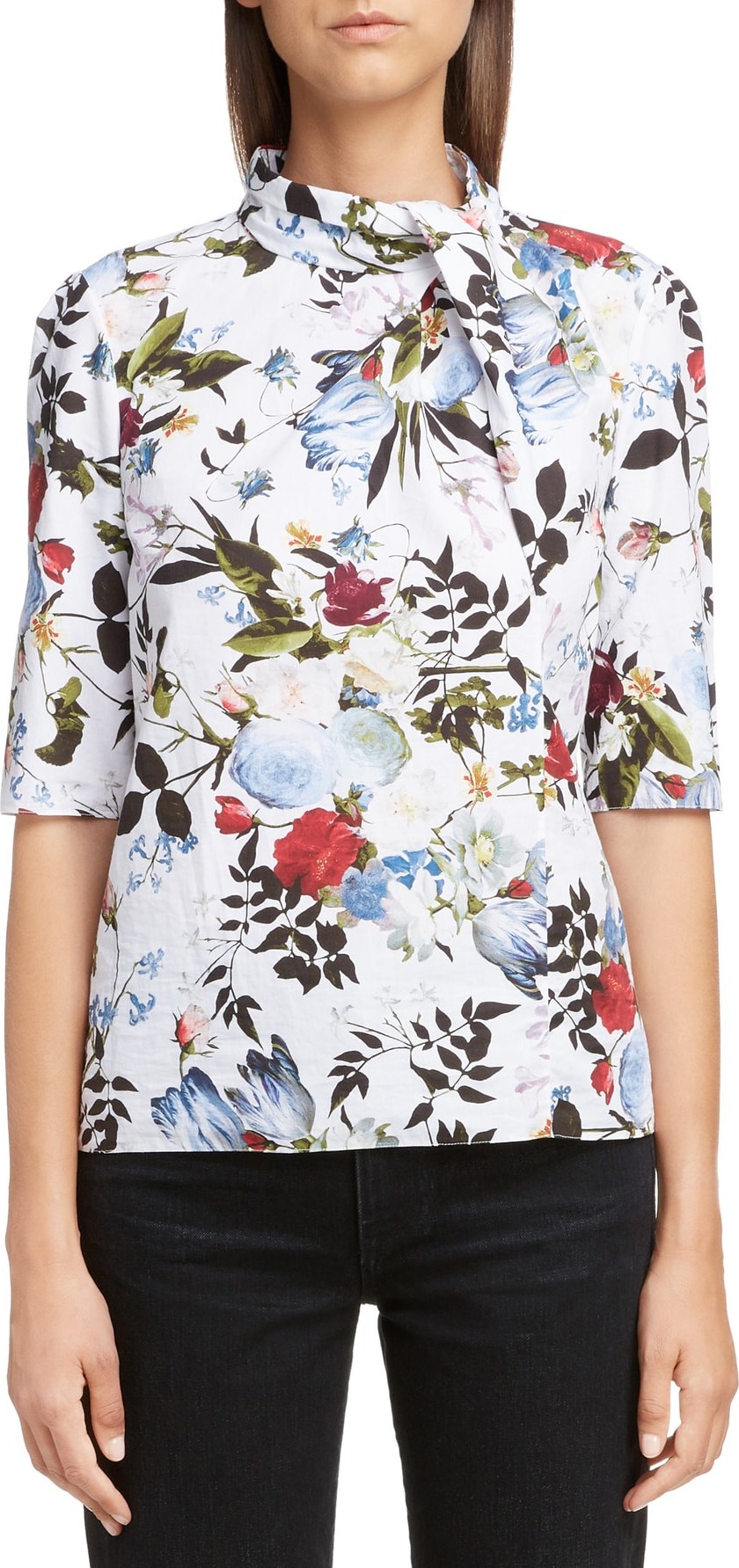 Erdem Floral Print Twist Neck Top