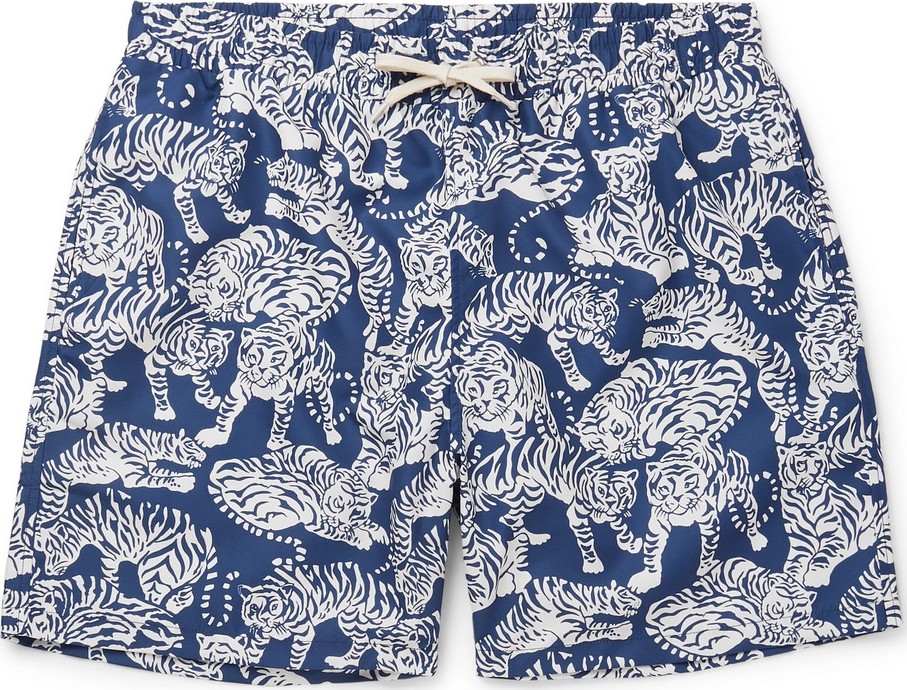 YMC Wide-Leg Mid-Length Printed Swim Shorts