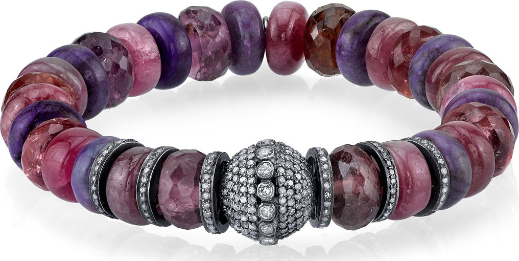Sheryl Lowe 10mm Pink Mix Rondelle Bead Bracelet with Diamond Bead & Rondelle
