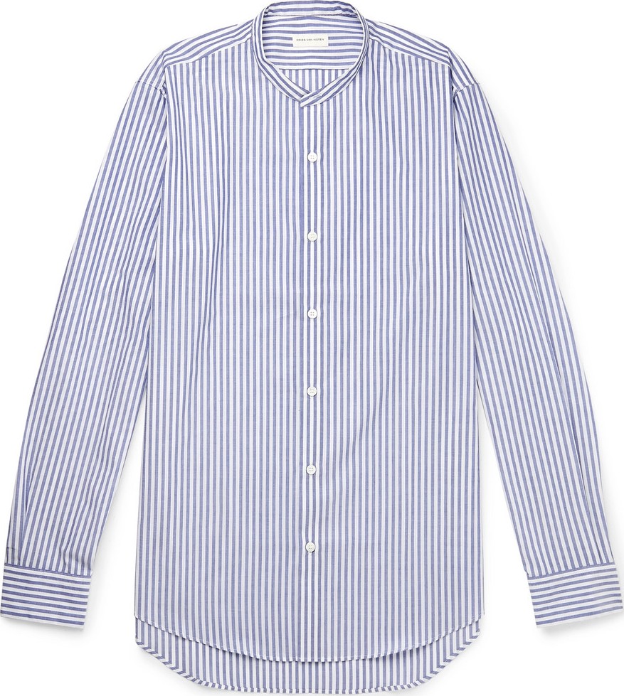 Dries Van Noten Grandad-Collar Striped Cotton-Poplin Shirt