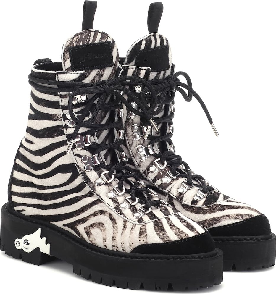 Off White Zebra-effect calf hair ankle boots