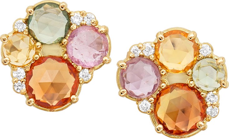 Jamie Wolf 18k Multicolor Sapphire & Diamond Stud Earrings