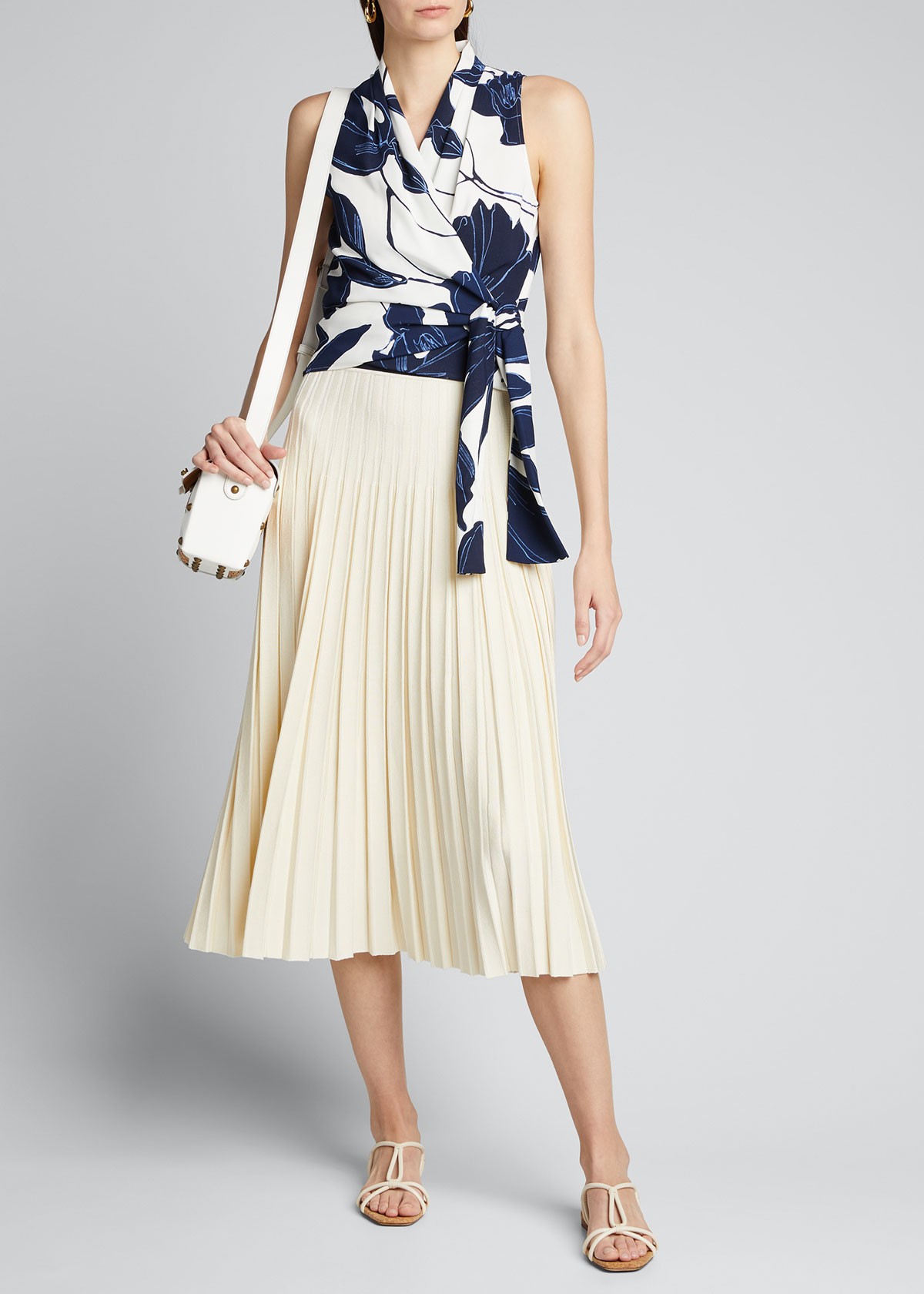 Lafayette 148 New York Elliana Botanical Print Drape Cloth Sleeveless Wrap Blouse