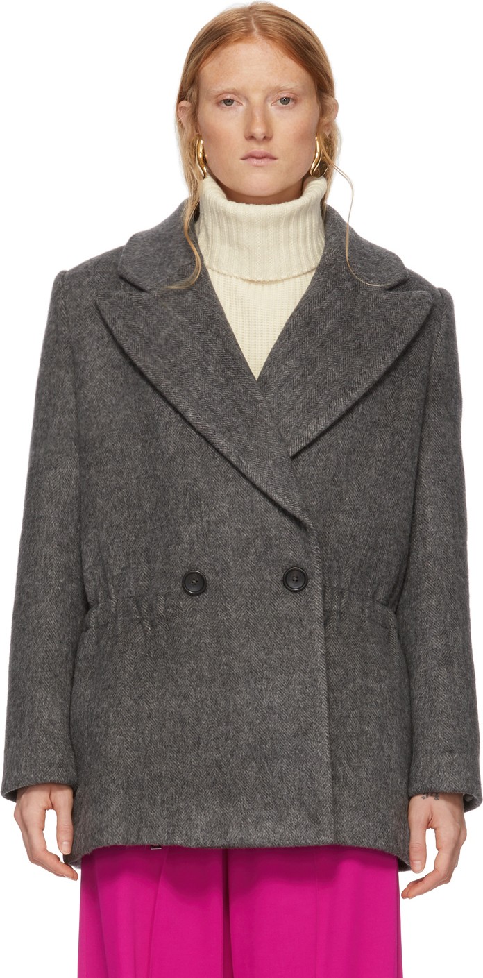 Tibi Grey Wool Plush Coat
