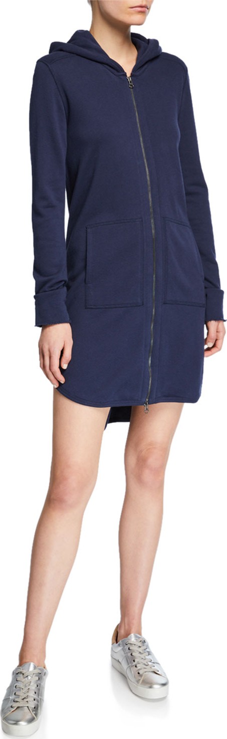 ATM Anthony Thomas Melillo Zip-Front Long-Sleeve French-Terry Hooded Dress