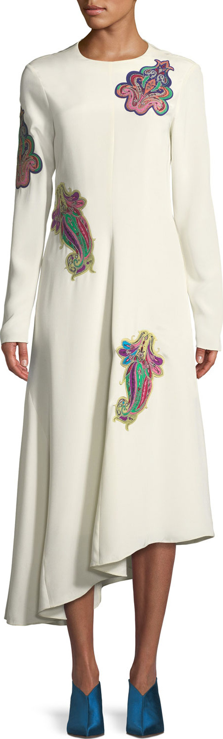 Tibi Open-Back Paisley Asymmetric Midi Dress